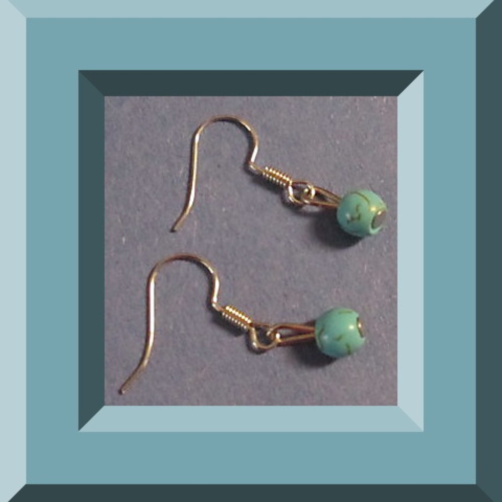 Silver Tone & Turquoise Dangle Earrings Native